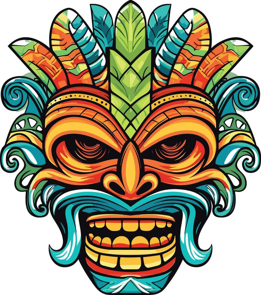 tiki festival, tiki mask vector illustration, tiki masks for t-shirt design, sticker and wall art