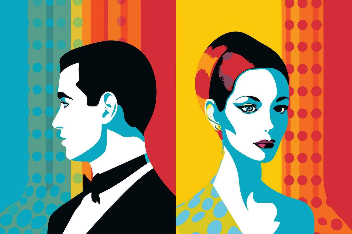 wedding couple pop art vector illustration, colorful art of a wedding couple