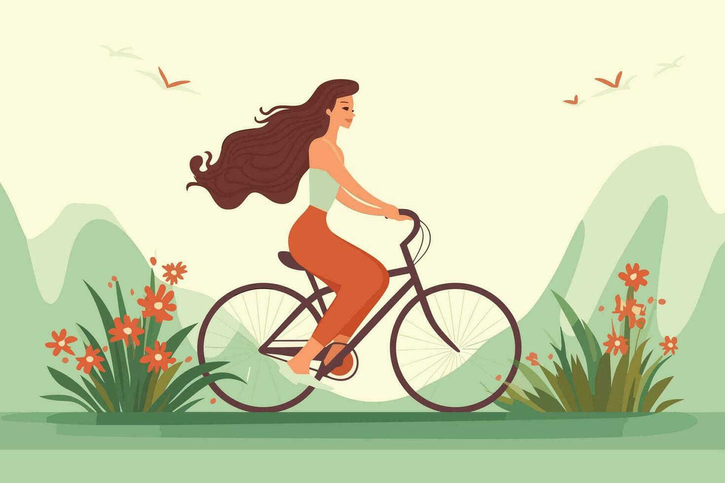 beautiful girl riding bicycle vector illustration
