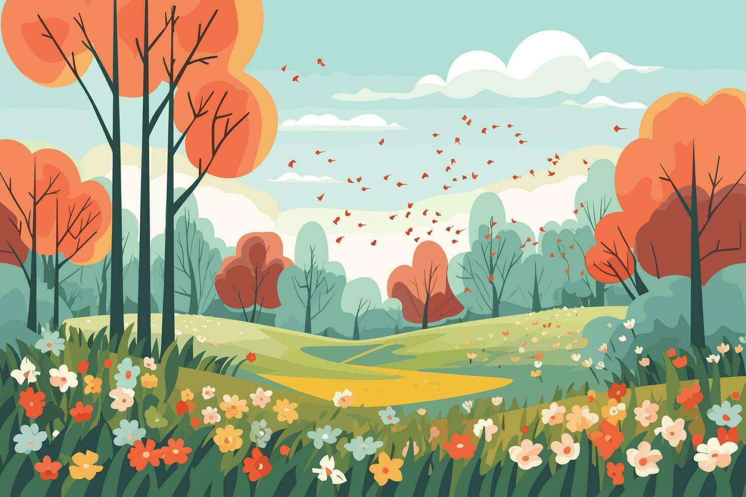 spring season flat design vector illustration, spring season background ...