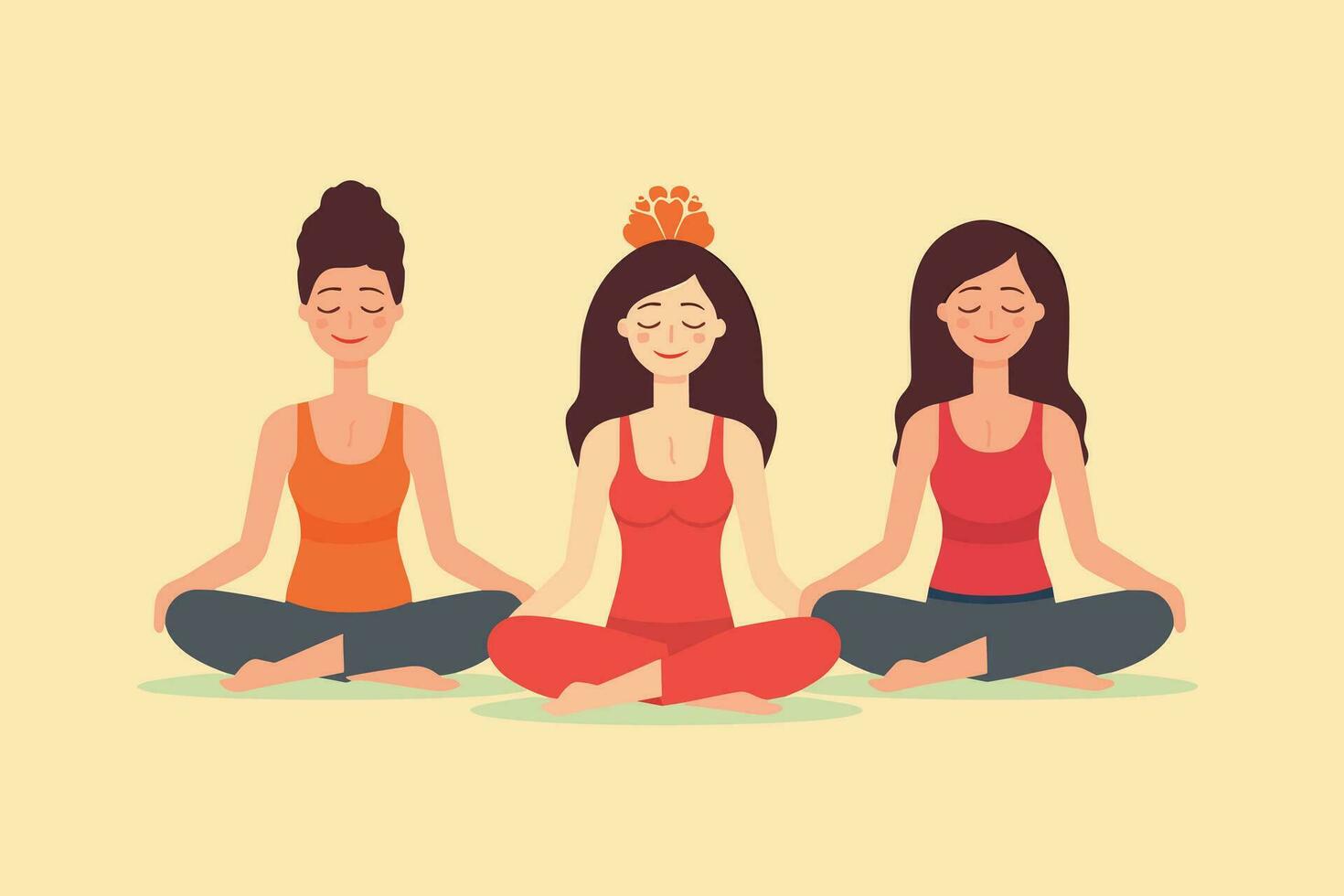 Tres muchachas haciendo ilustración, internacional yoga día, yoga día bandera, yoga día antecedentes vector