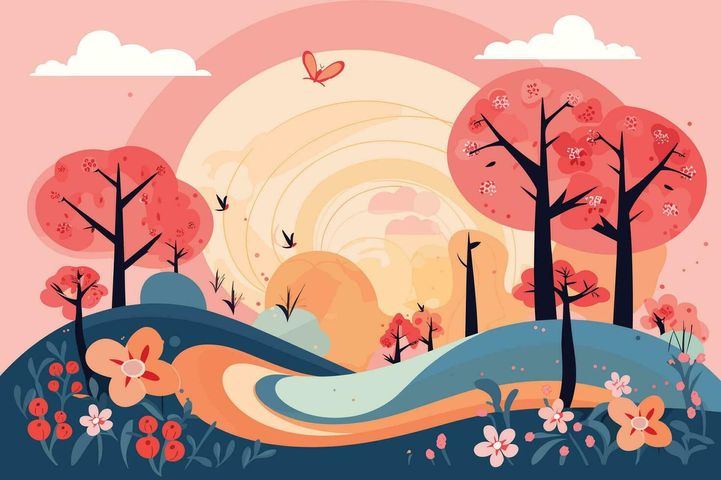 spring season flat design vector illustration, spring season background