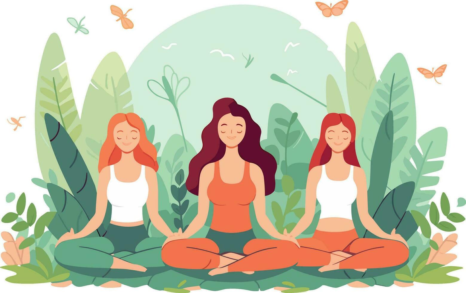 three girls doing illustration, international yoga day, yoga day banner,  yoga day background vector