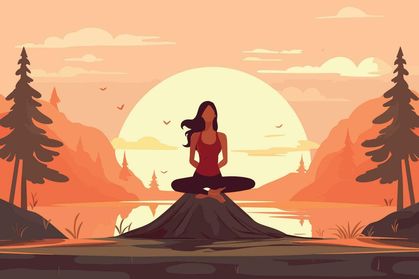 beautiful girl doing yoga in sunrise illustration vector