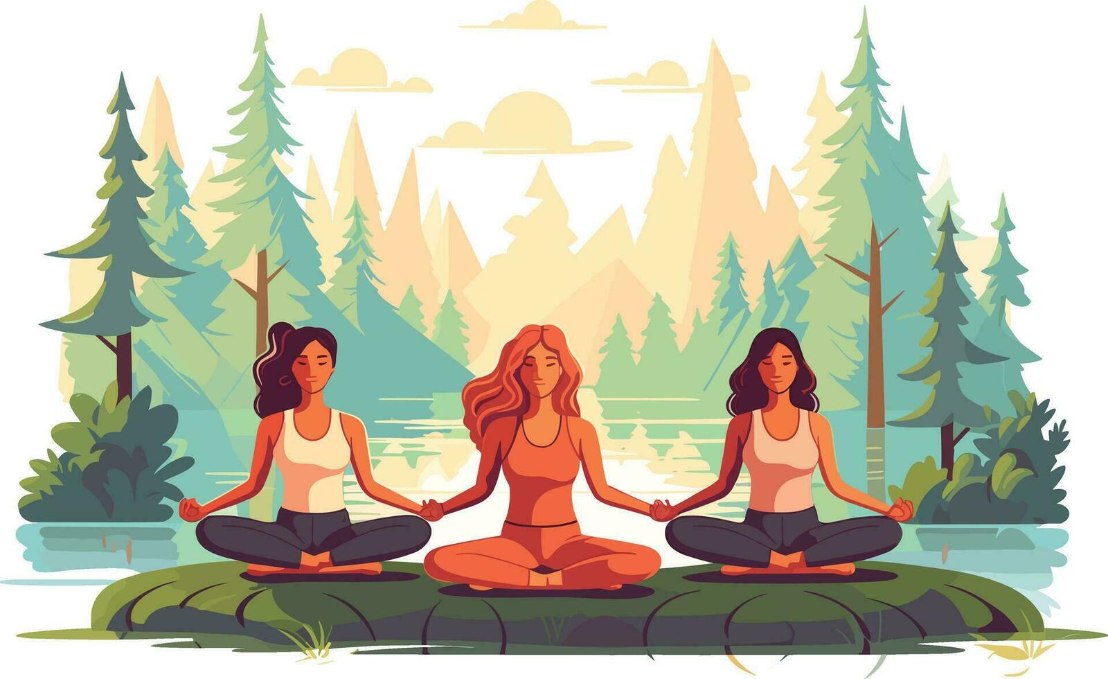three girls doing illustration, international yoga day, yoga day banner,  yoga day background vector