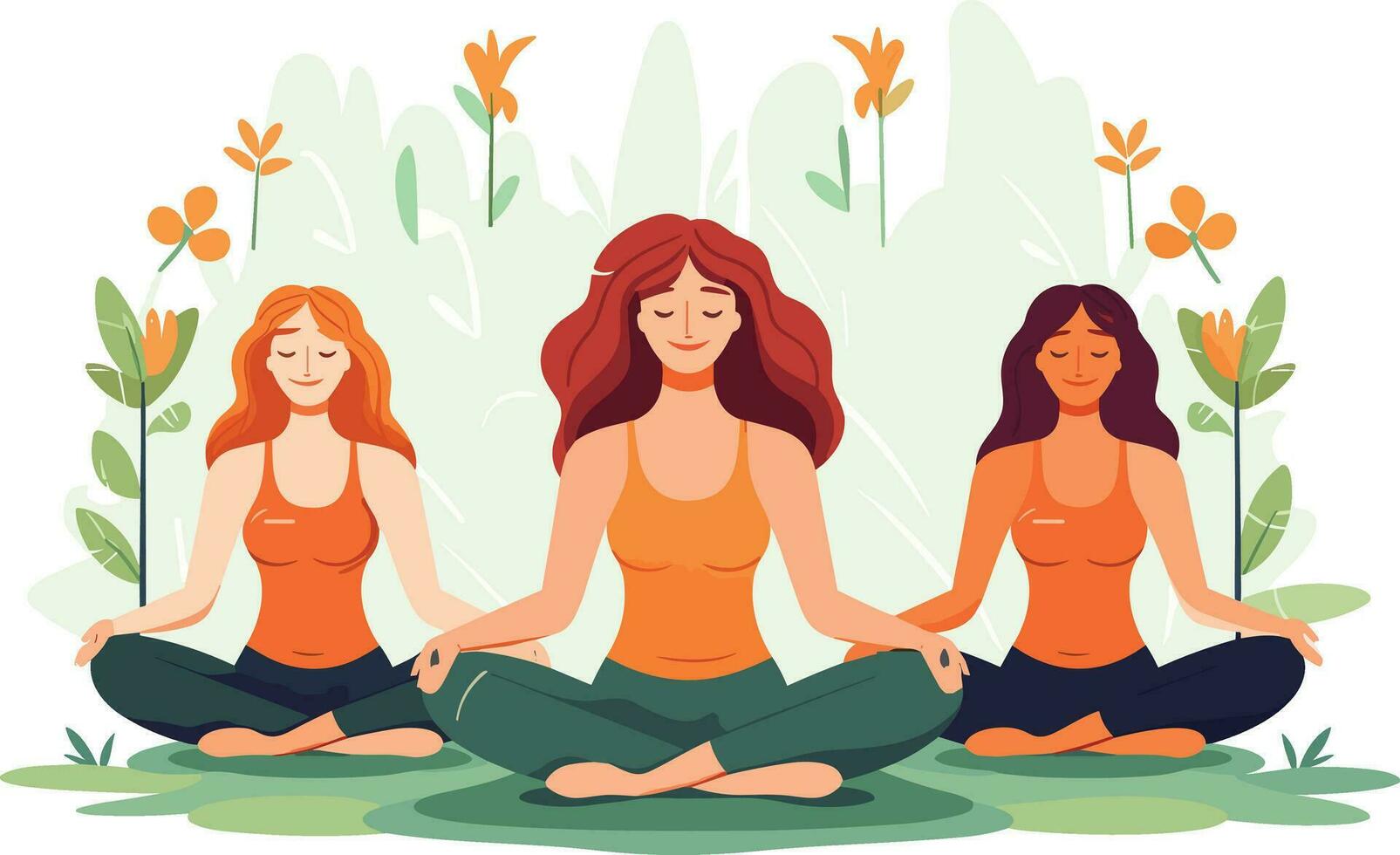 three girls doing illustration, international yoga day, yoga day banner,  yoga day background vector