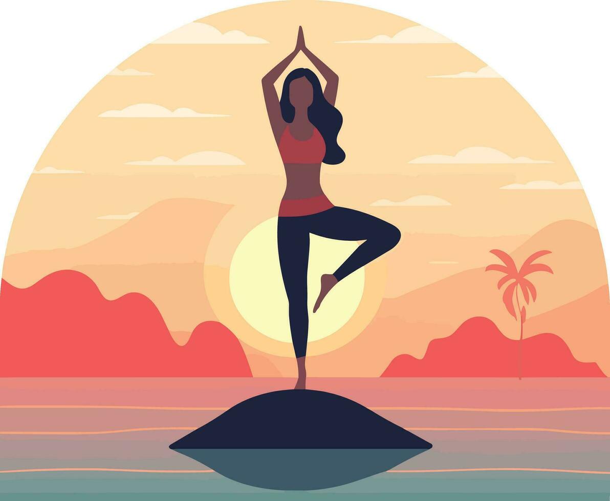 beautiful girl doing yoga illustration, international yoga day, yoga day banner, yoga day background vector