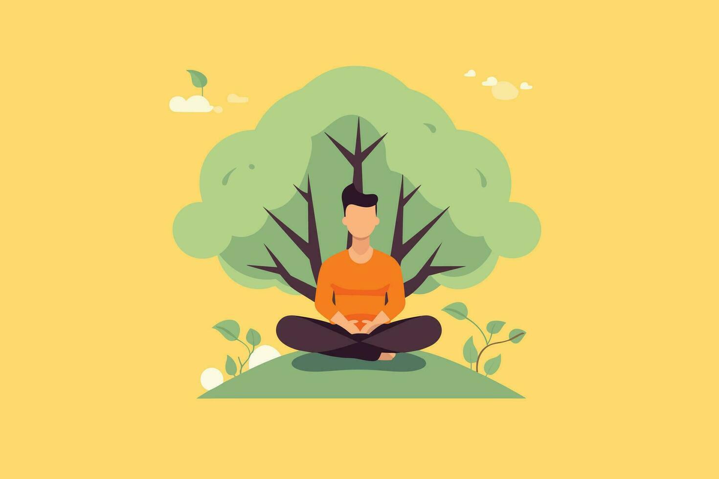 a person doing yoga under the tree vector illustration