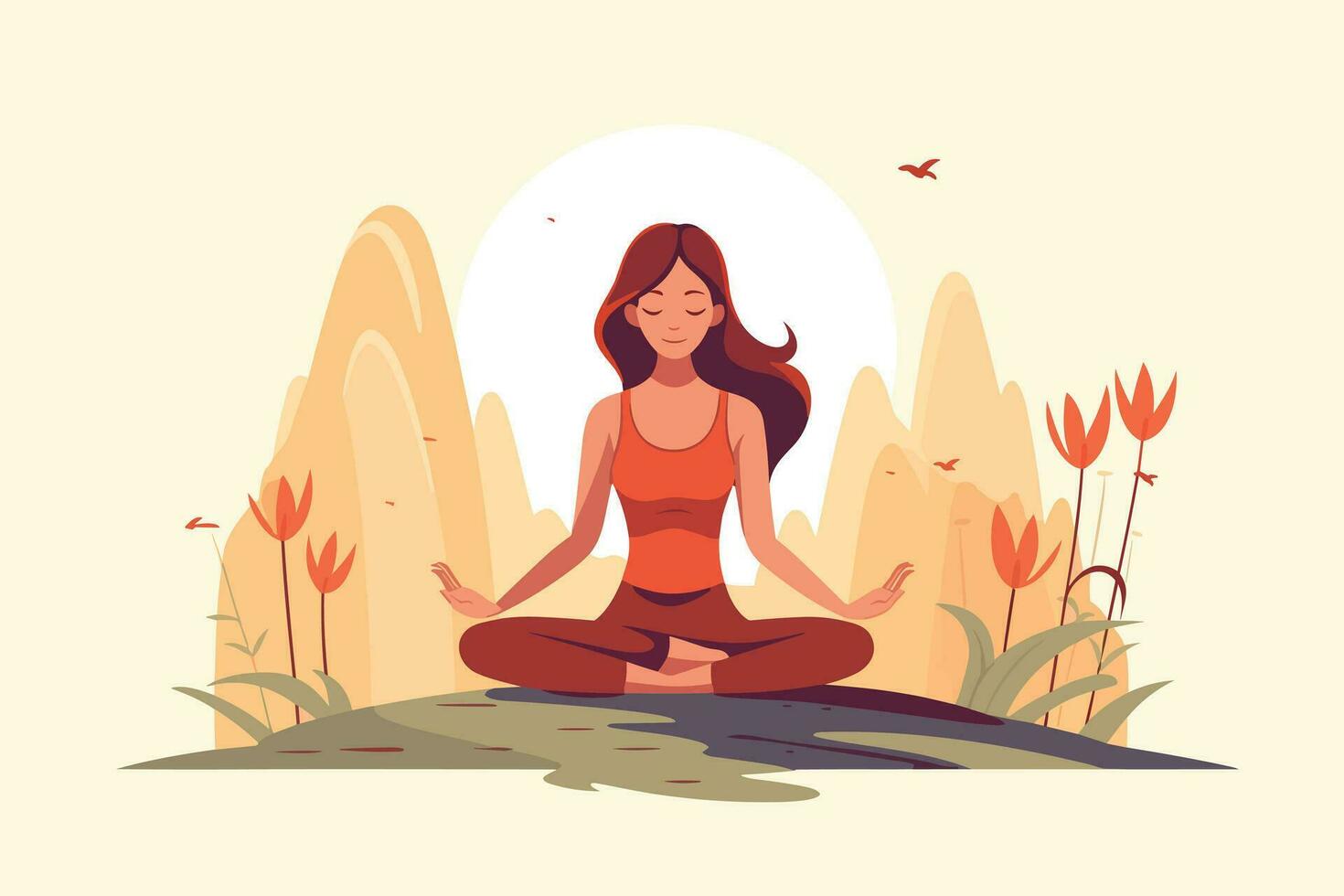 hermosa niña haciendo yoga ilustración, internacional yoga día, yoga día bandera, yoga día antecedentes vector