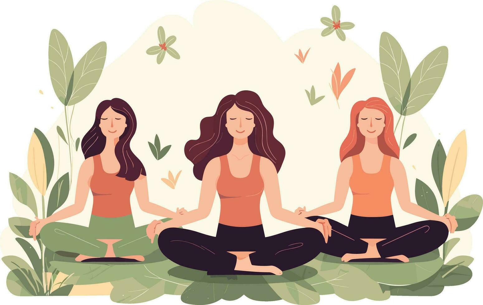 three girls doing illustration, international yoga day, yoga day banner,  yoga day background vector