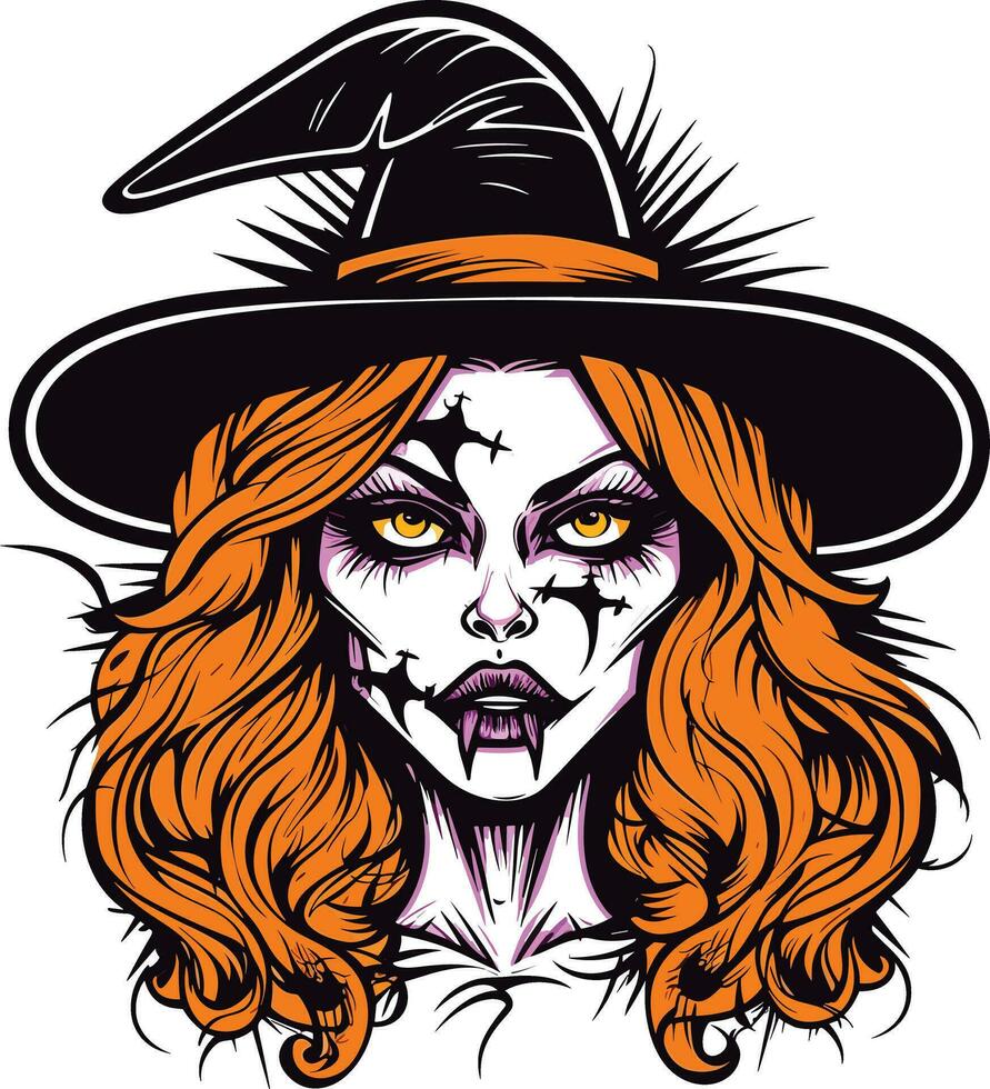 halloween witch wearing a hat illustration vector