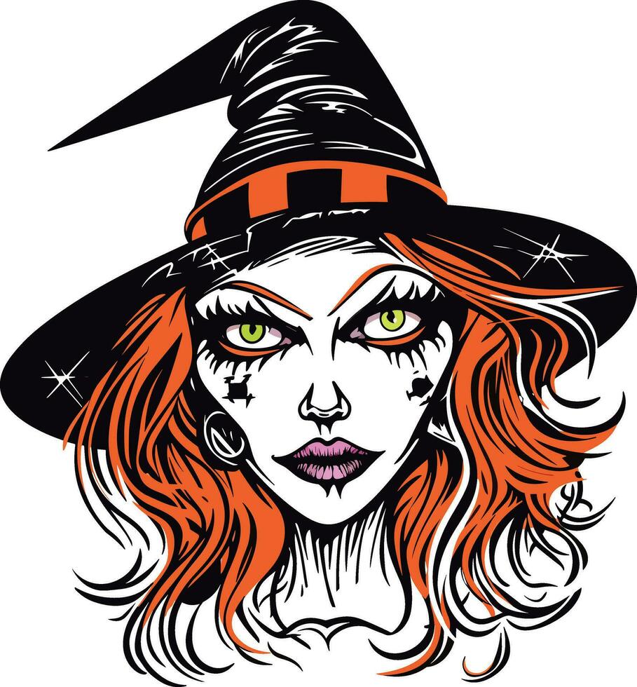 halloween witch wearing a hat illustration vector