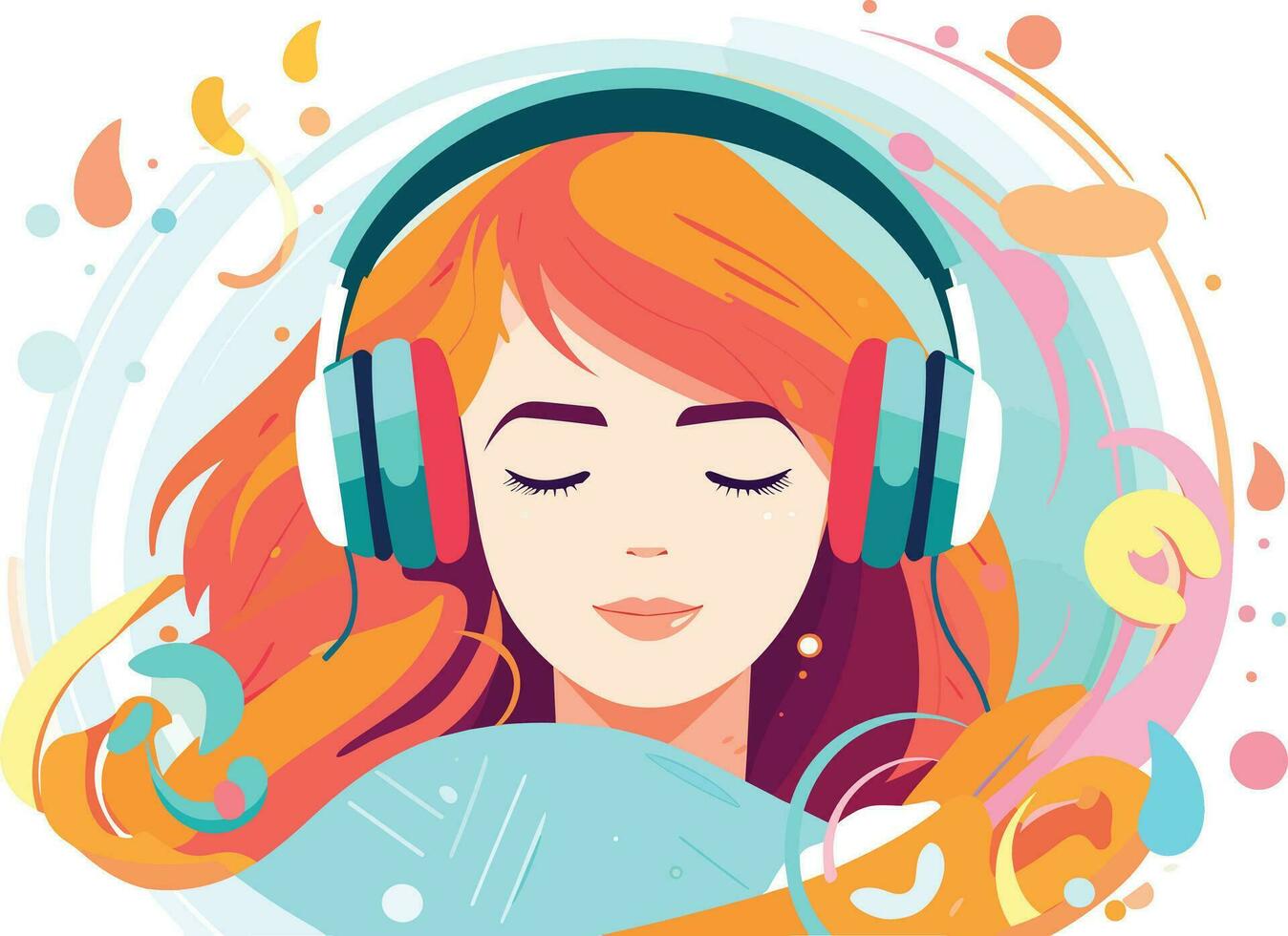 cute girl listening to music peacefully illustration, joyful girl listening to music vector