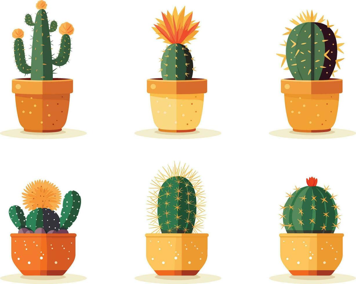 set of desert plant pots vector illustration, set of cactus plant pots vector illustration, set of indoor plant pots illustration