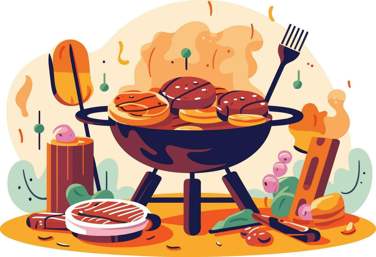 Gathering of Friends Enjoying Food and Drink with Laughter and Joy, friendship day, barbecue scene illustration vector