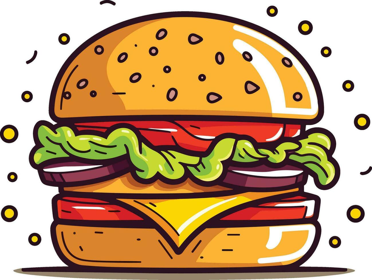 vistoso Fresco comida pan, queso, fruta, y vegetales en blanco fondo, hamburguesa ilustración en aislado blanco antecedentes vector