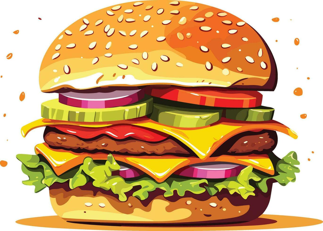 Colorful Fresh Food Bread, Cheese, Fruit, and Vegetables on White Background, burger illustration on isolated white background vector