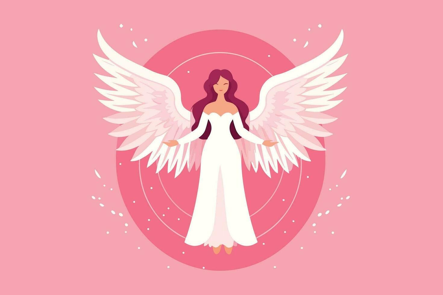 hermosa hada con un angelical aura ilustración, ángel con alas ilustración en rosado antecedentes vector