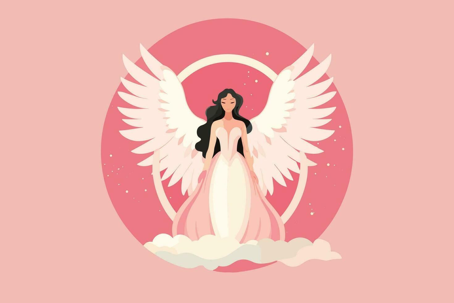 hermosa hada con un angelical aura ilustración, ángel con alas ilustración en rosado antecedentes vector