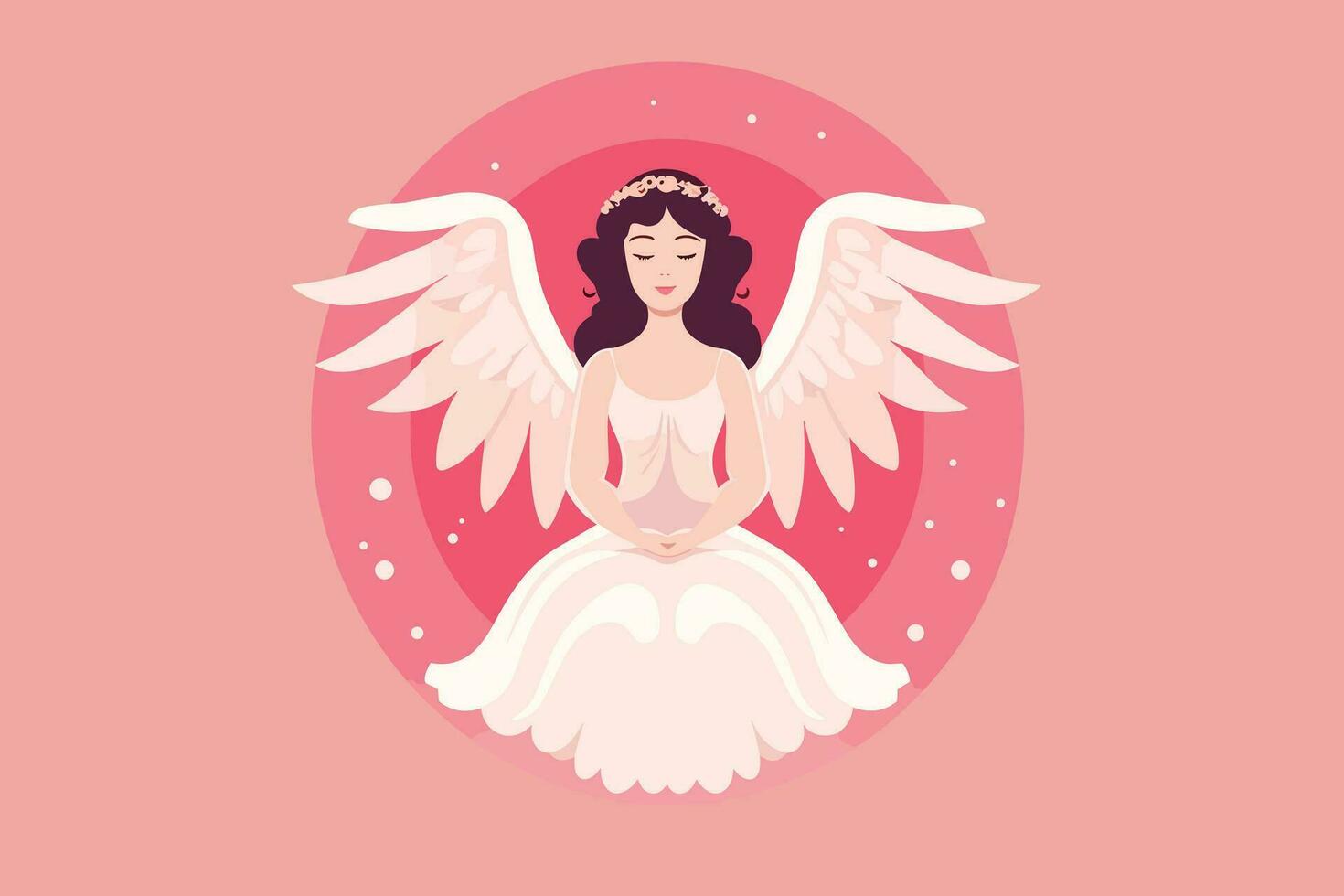 hermosa hada con un angelical aura ilustración, ángel con alas ilustración en rosado antecedentes vector