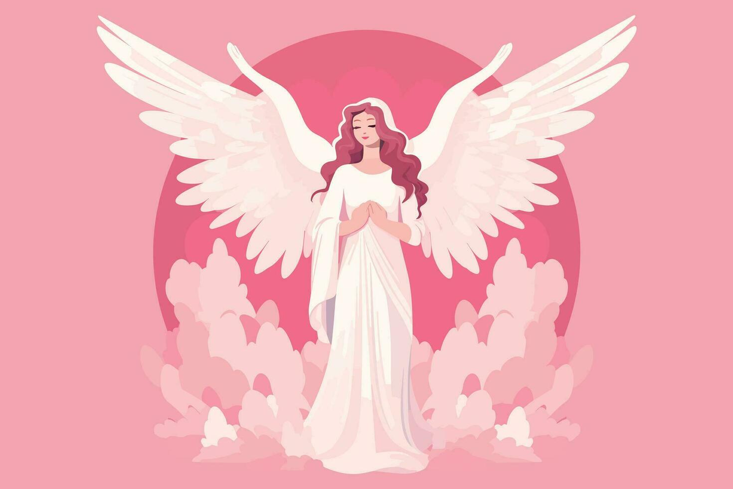 Beautiful Fairy with an Angelic Aura illustration, Angel with wings illustration in pink background vector