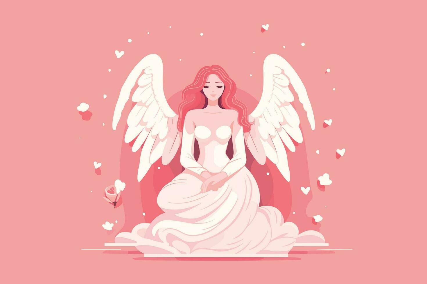 Beautiful Fairy with an Angelic Aura illustration, Angel with wings illustration in pink background vector