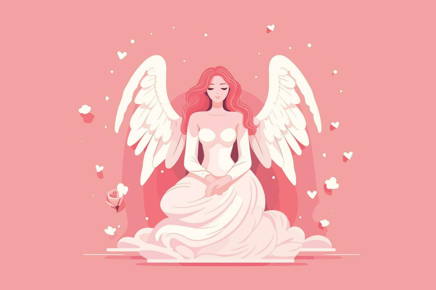 hermosa hada con un angelical aura ilustración, ángel con alas ilustración en rosado antecedentes vector