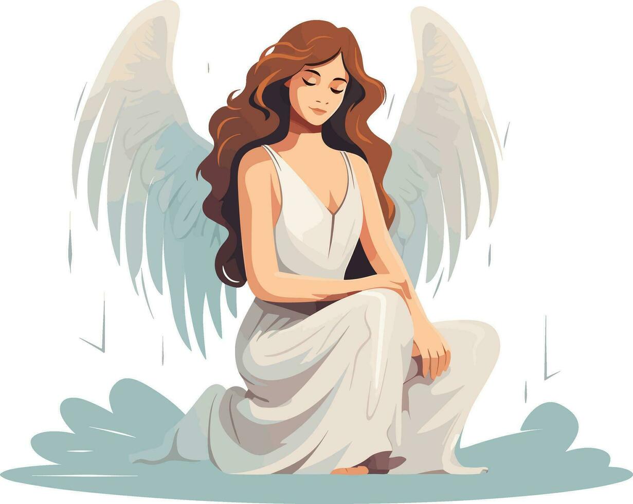 Beautiful Fairy with an Angelic Aura illustration, Angel with wings illustration vector