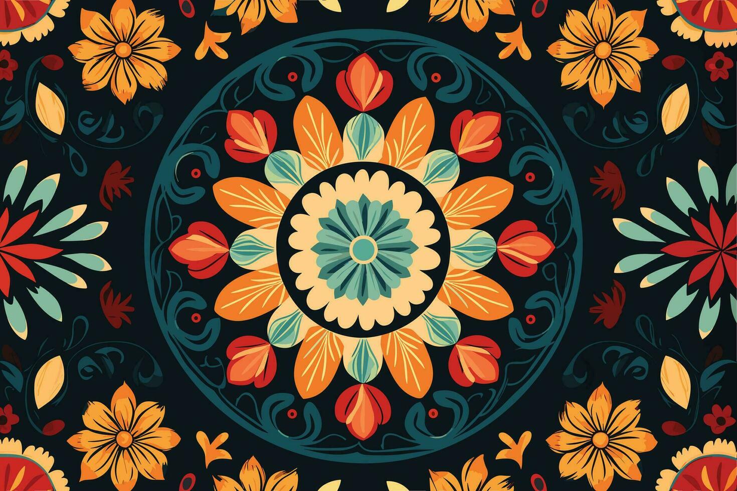 colorful mandalas pattern vector illustration on dark background