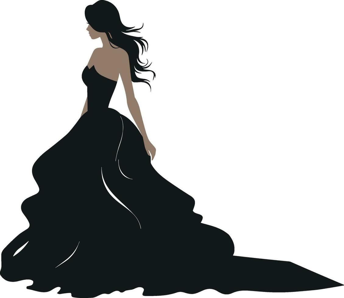 silhouette of a beautiful woman in wedding dress on isolated background vector