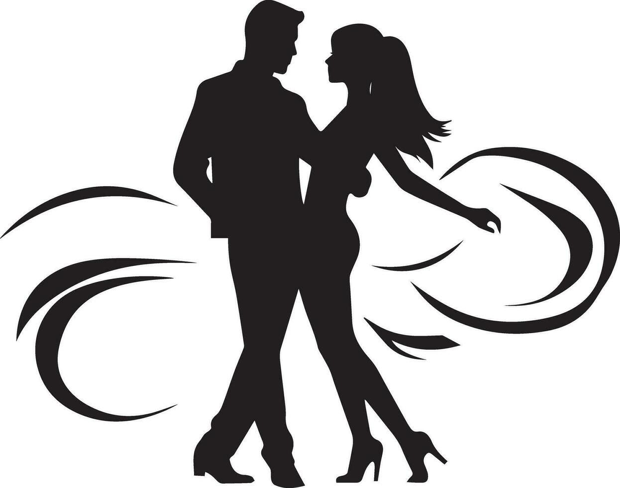 cute couple dancing silhouette on isolated background vector