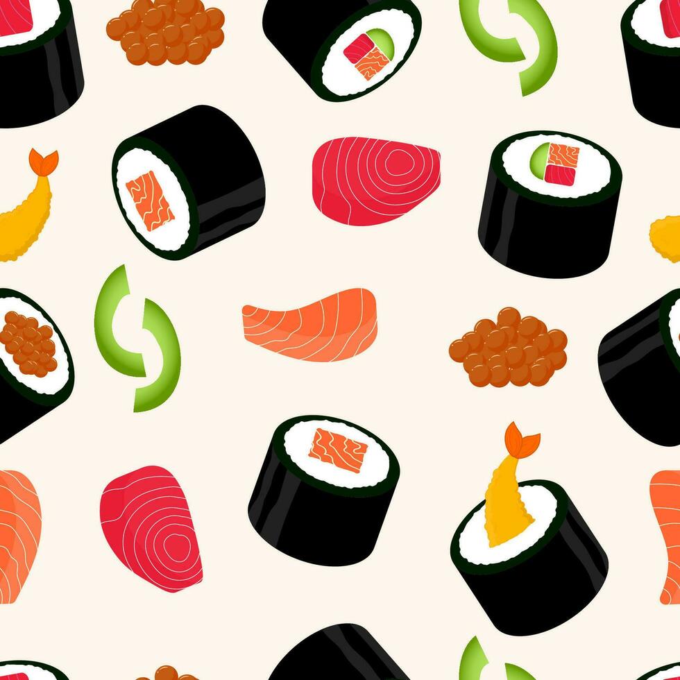 Seamless pattern of sushi roll flat design illustration. Perfect use or food wallpaper or asian restaurant menu vector