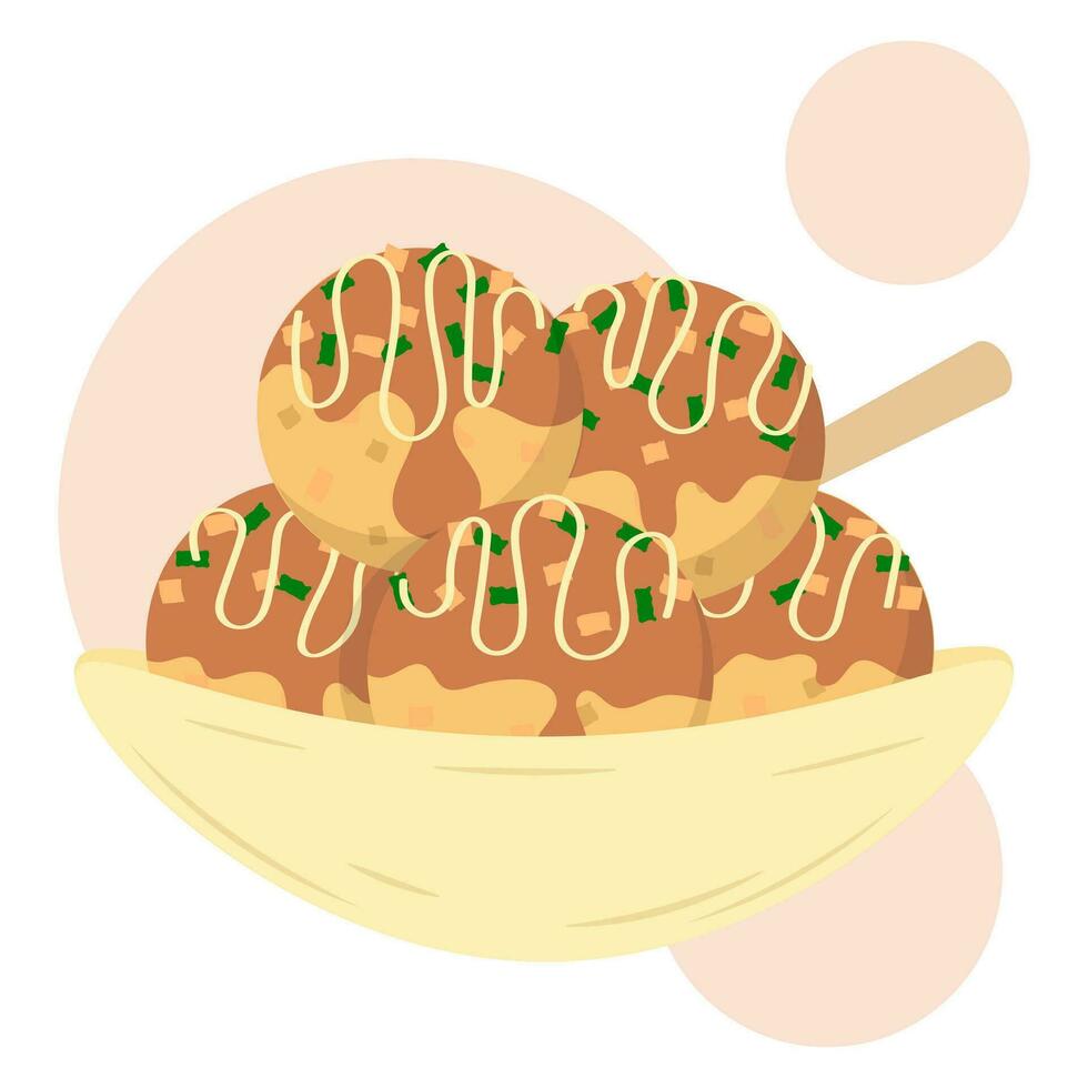 Flat design illustration of Takoyaki. Japanese traditional street food. Perfect use for menu or food poster illustration. vector