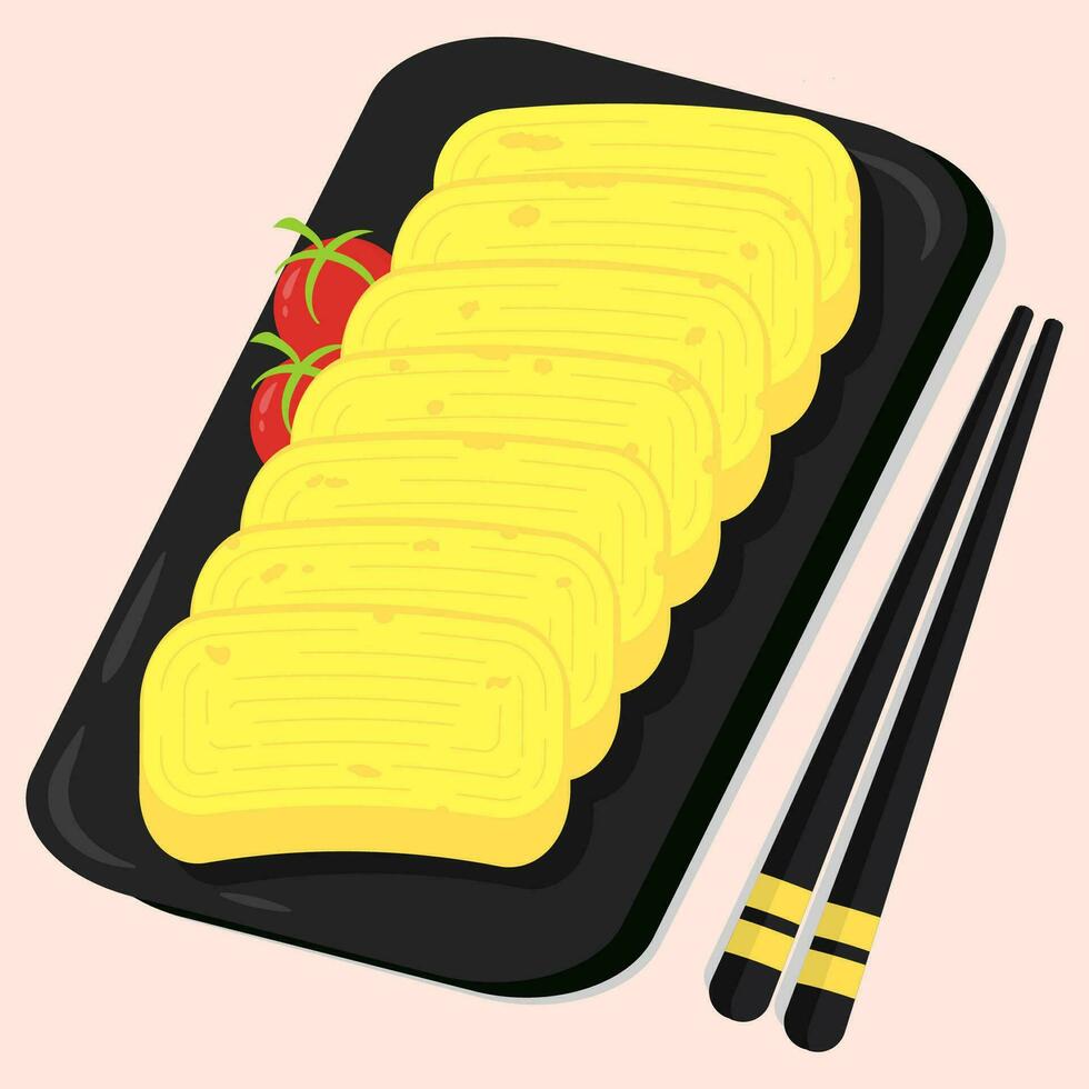 Flat design illustration of tamagoyaki or Japanese egg omelet. Perfect use for restaurant menu illustration. vector
