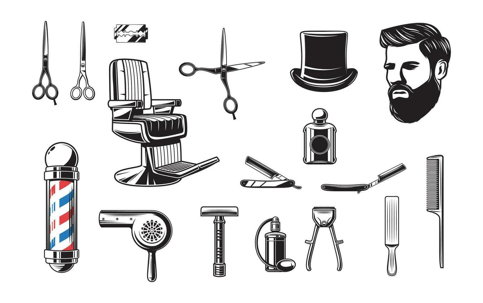 barber shop elements vector and illustration