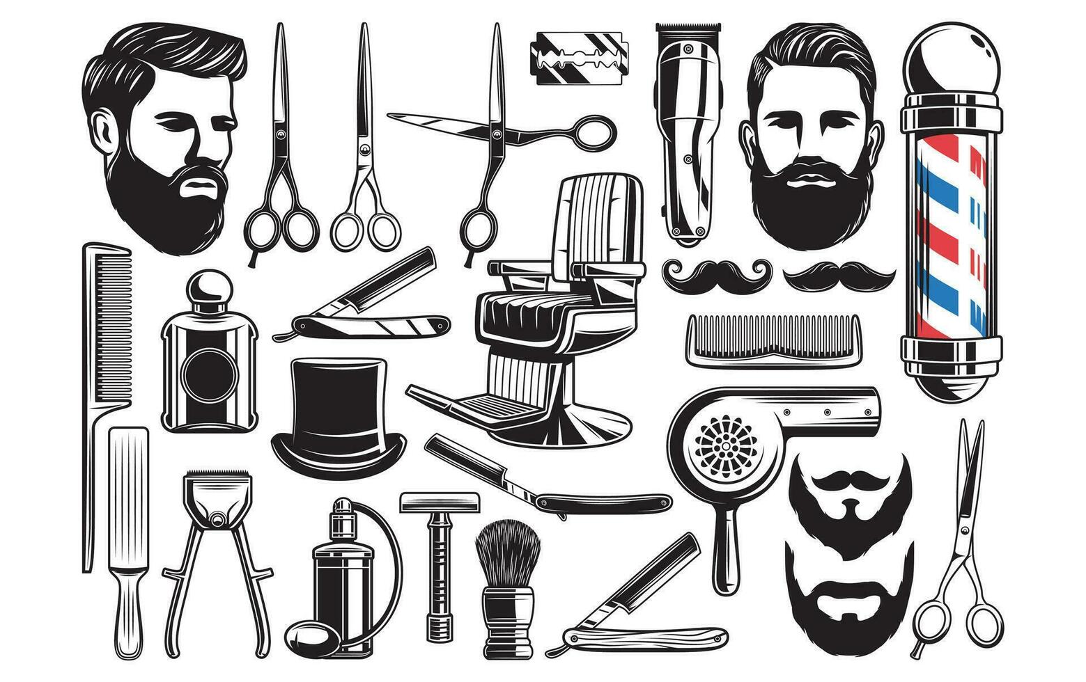 barber shop elements vector and illustration