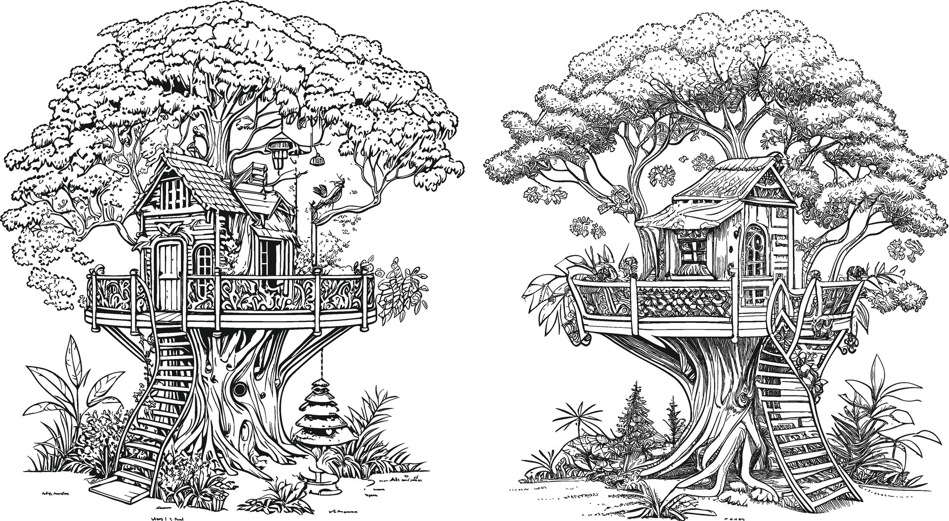 Cute and Funny Treehouse Coloring Page 25770740 Vector Art at Vecteezy