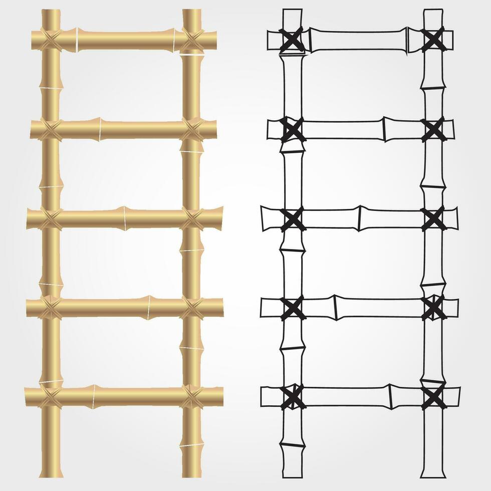 Bamboo ladders in vector. Colored and outline vector