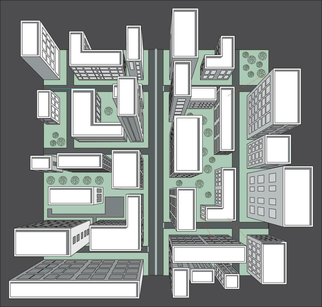 City drawing top view in vector