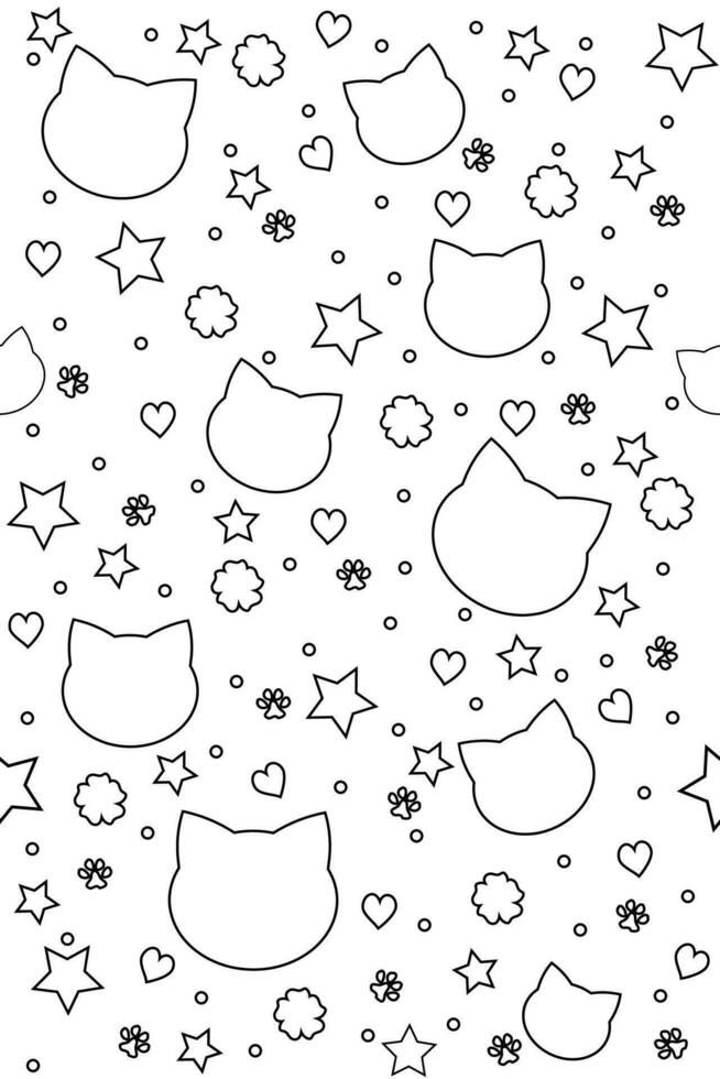 Seamless pattern with cats. Line drawing for printing vector