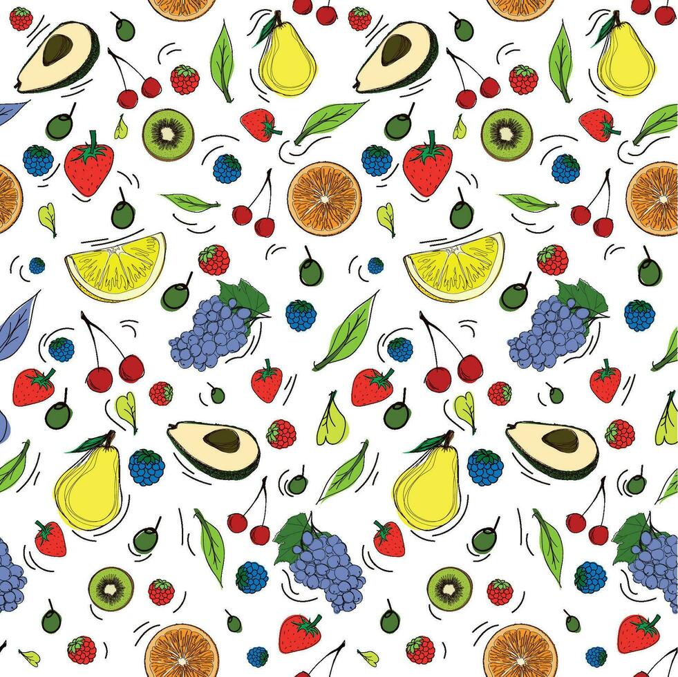 Colorful fruits pattern in vector. Seamless vector