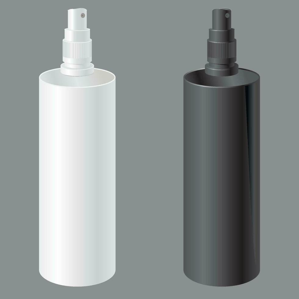 Realistic bottles in vector in black and white colours. For mac up labels fro shampoo, cosmetics, conditioner