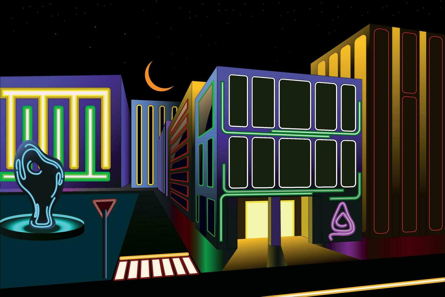 Cyberpunk neon town background. Colorful exterier city in vector