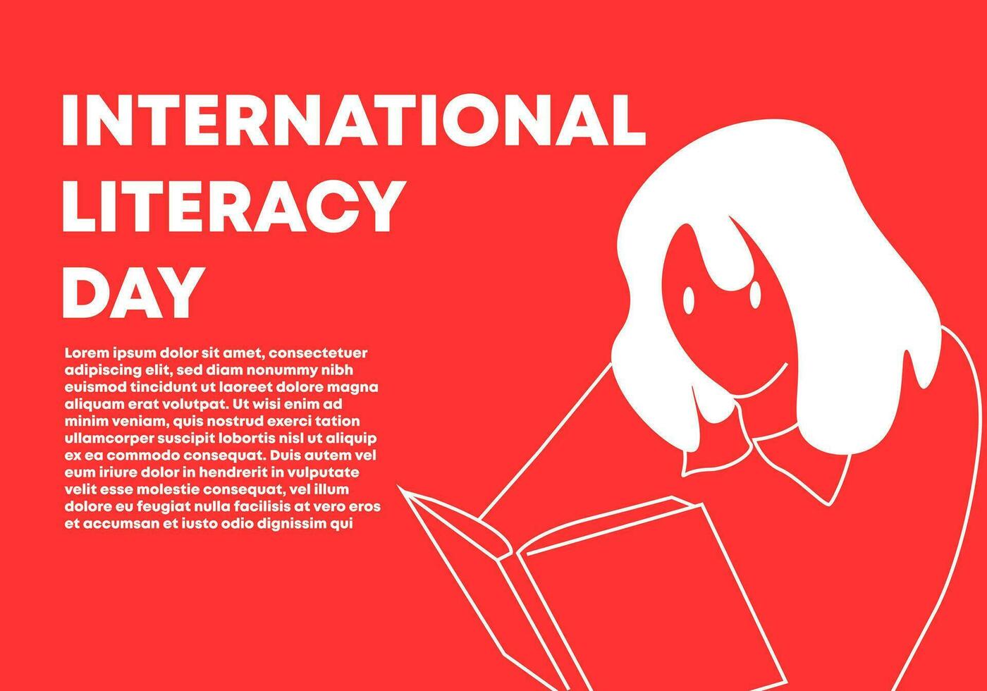 International literacy day with woman reading book. Vector illustration