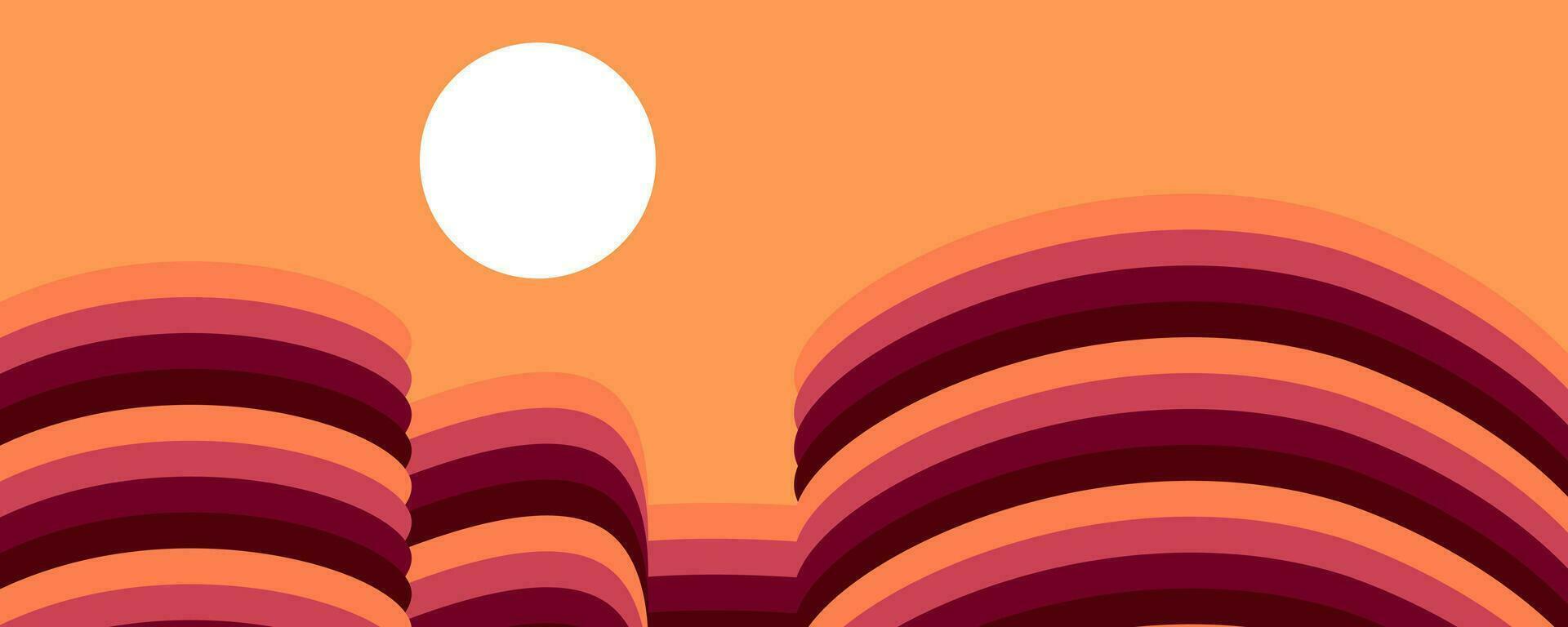 Abstract landscape poster. Contemporary sunset and mountain mid century background. Vector illustration