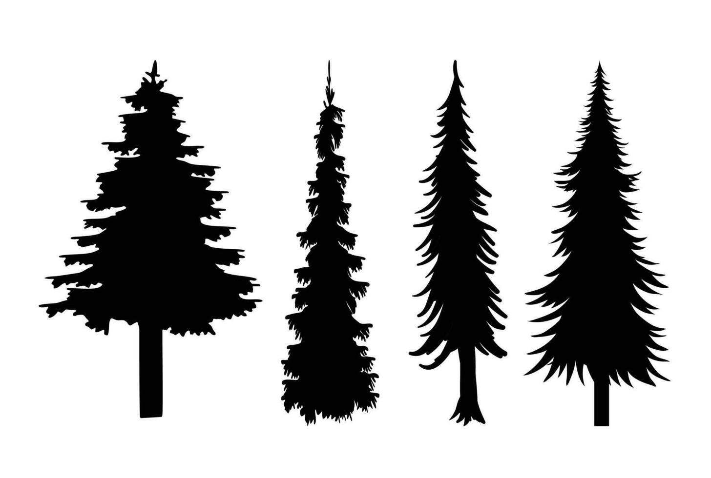 4 pine trees silhouette vector art