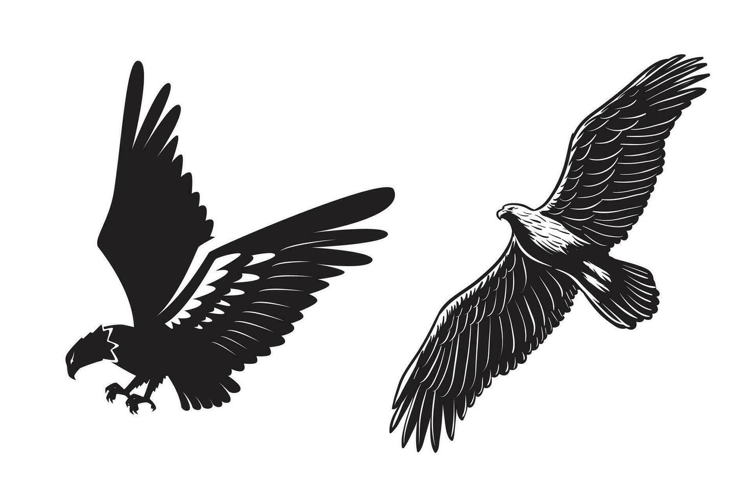 2 eagles vintage silhouette vector art and illustration