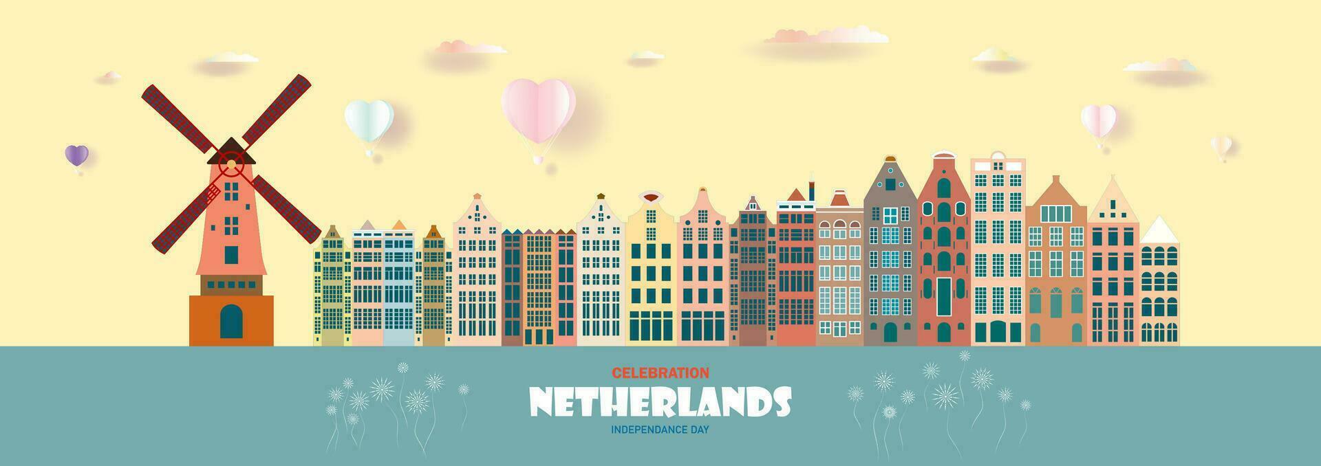 Anniversary and celebration Netherlands day in Amsterdam. Travel landmark europe. vector