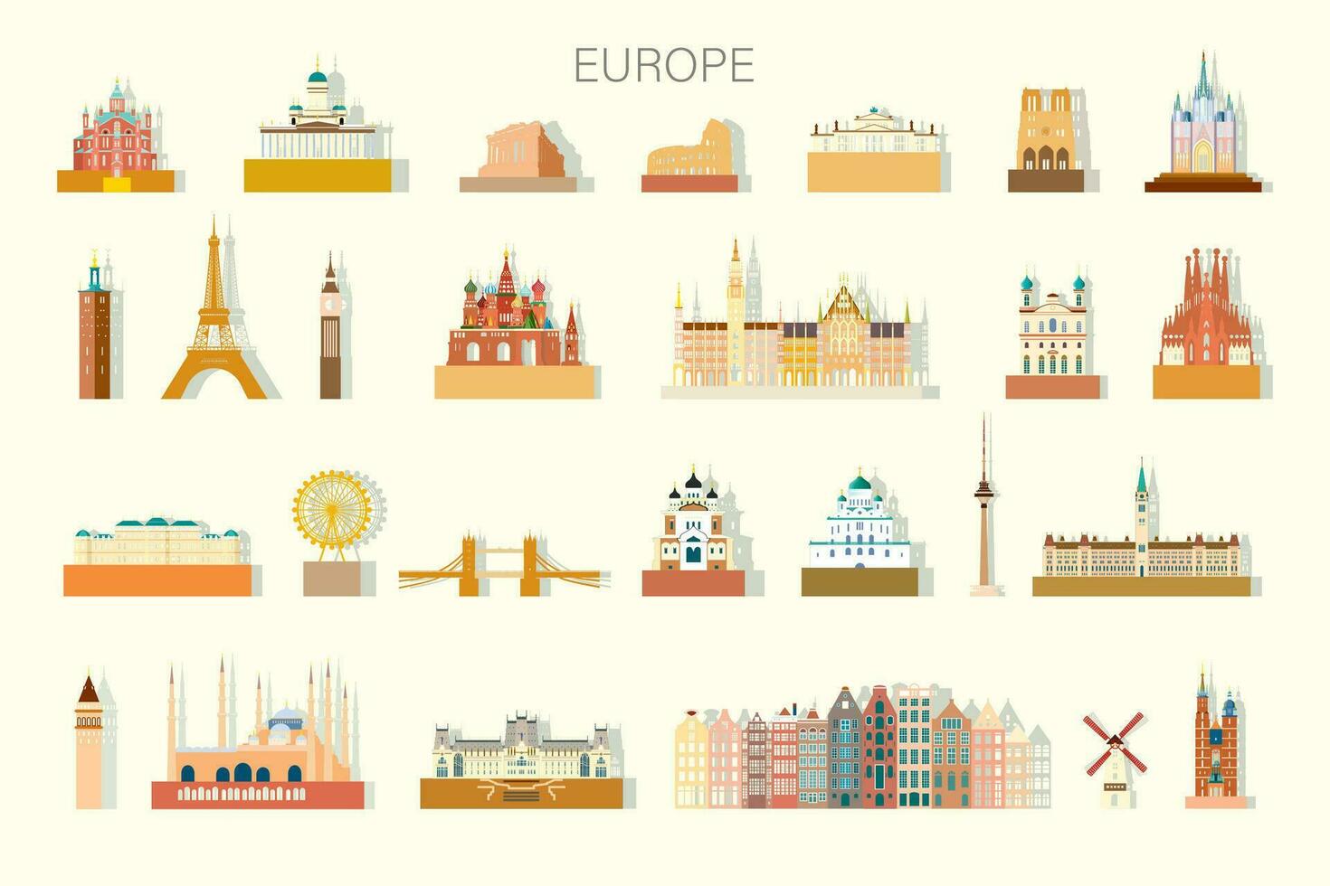 Travel Europe famous architectural landmarks isolated set vector