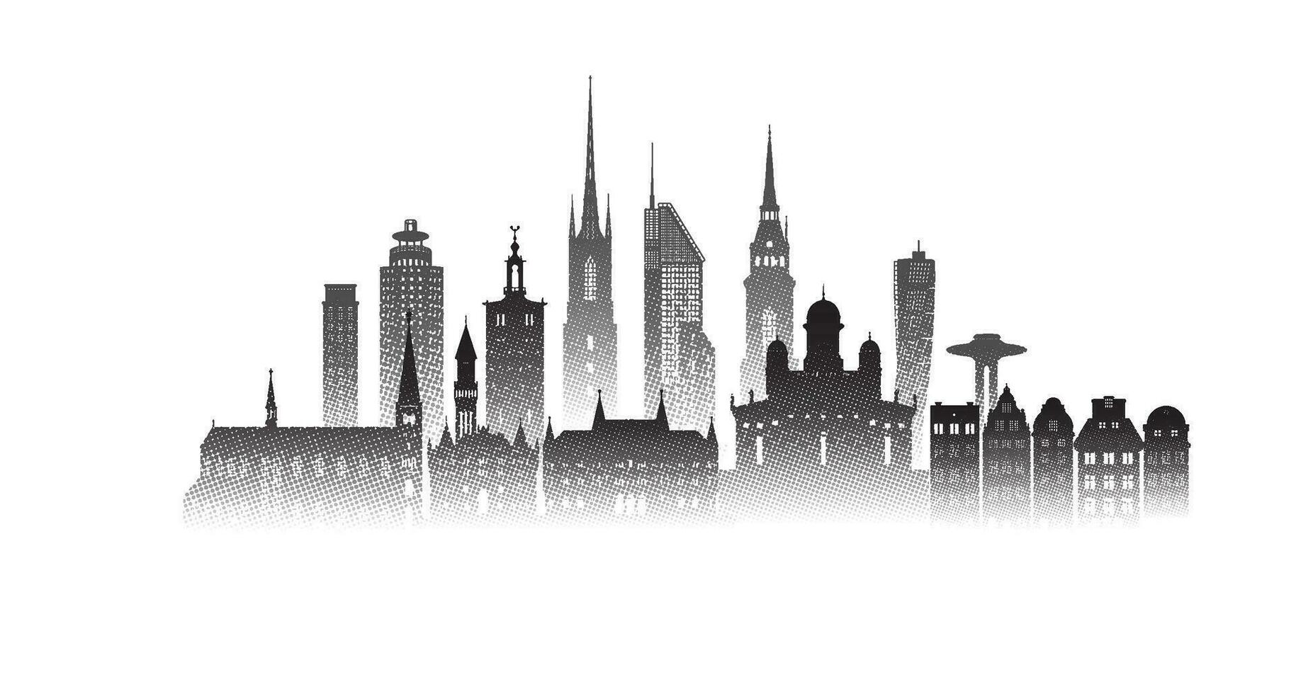 Travel architecture silhouette in Sweden, stockholm, scandinavia with Black halftone style. vector
